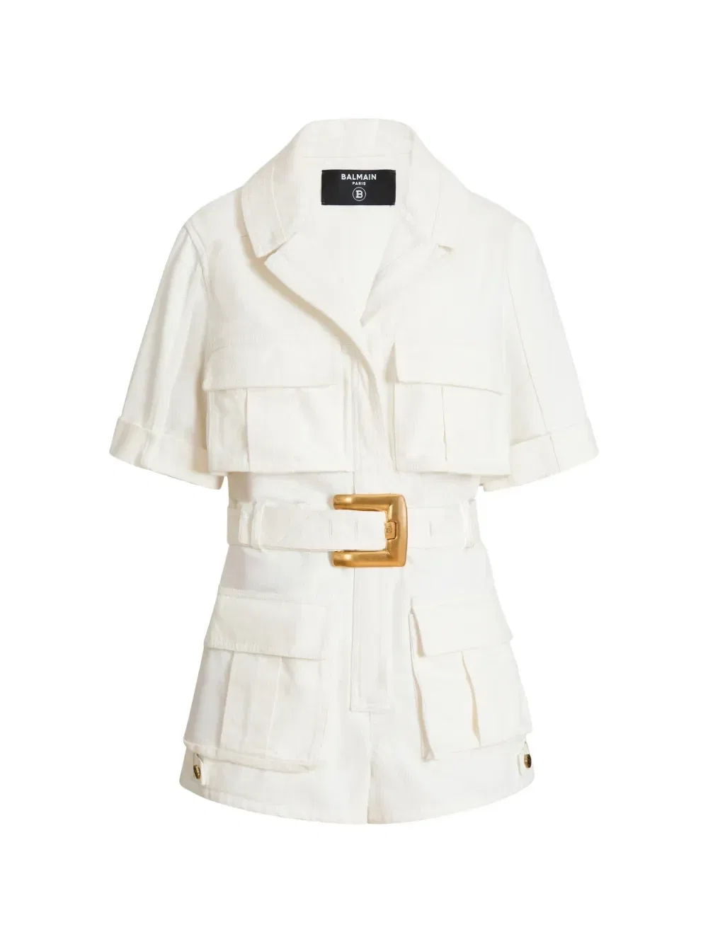 Джинсовый комбинезон с поясом BALMAIN, белый