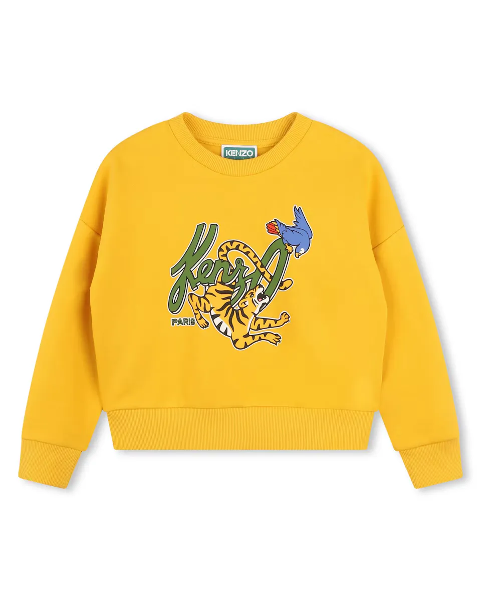 

Толстовка для девочки с круглым вырезом и рисунком спереди Kenzo Kids, желтый