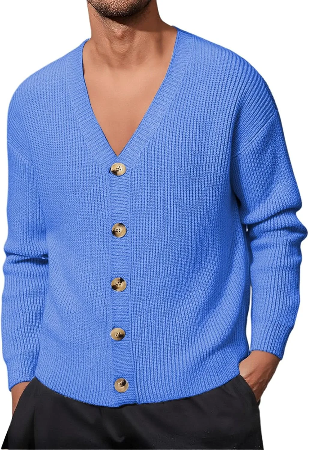 

Мужской кардиган с воротником V-образной формы, мягкая вязка, легкий Tthxqing