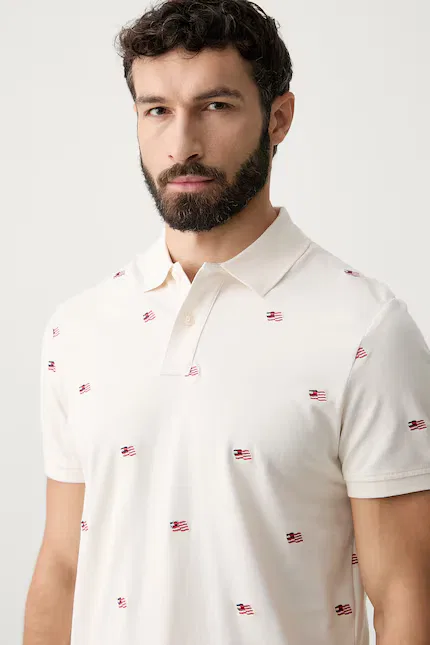 Поло хлопковое классическая модель Tommy Hilfiger, бежевый — фото 4