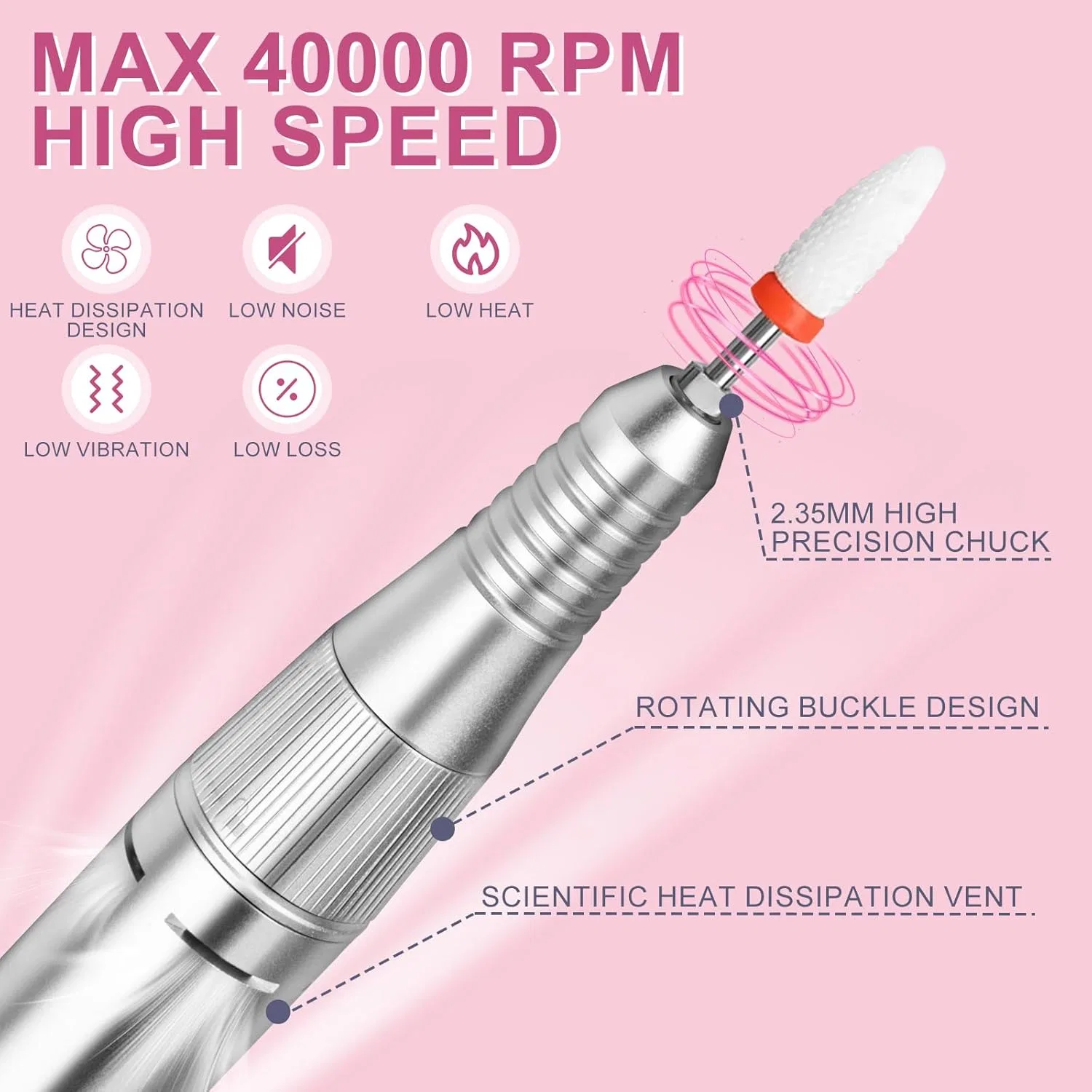 Электрическая пилка для гель-ногтей «40000 rpm 12-in-1» от Urbuti Urbuti — фото 4