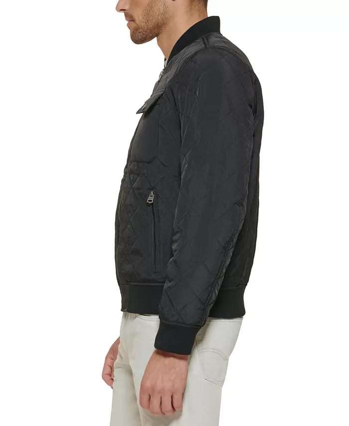 Мужская классическая стеганая куртка-бомбер с ромбовидной строчкой Levi's, черный — фото 4