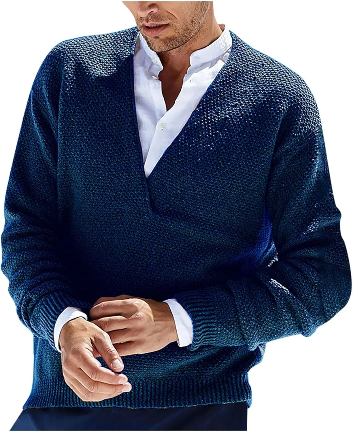 

Мужской вязаный свитер с V-образным вырезом, легкий, для осени и зимы