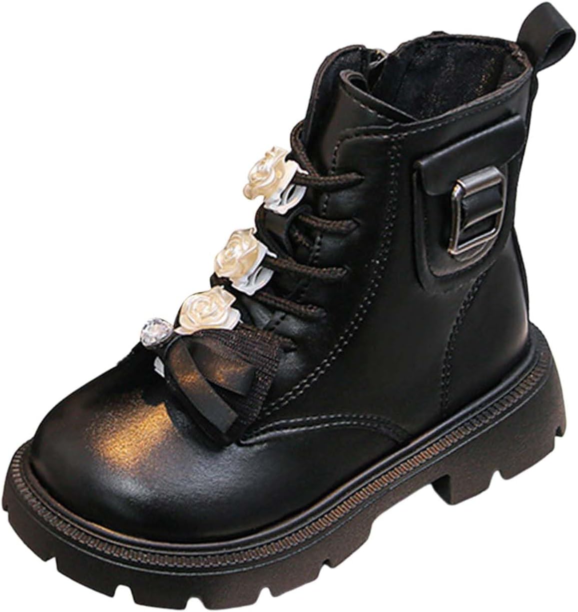 

Детские ботильоны IWIHMIV для девочек, короткие сапожки, удобные, с противоскользящей подошвой, с коротким бантом и боковой молнией, Black