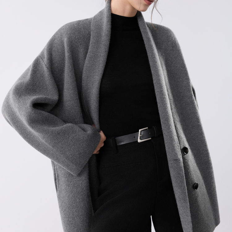 

ELLE Пальто женское Medium Gray с воротником-стойкой, умеренно прямое