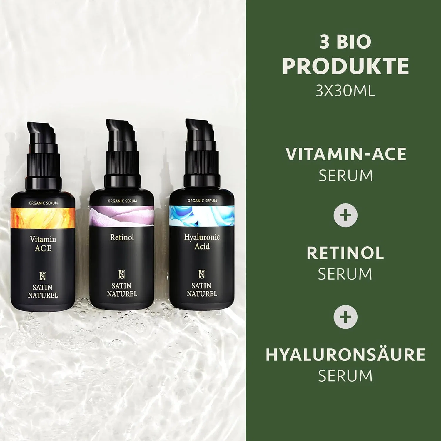 Набор сывороток для лица «Premium Gifts» от Satin Naturel Satin Naturel, 3 X 30 Ml Premium Serum Set With Retinol, Hyaluronic And Vitamin C — фото 4