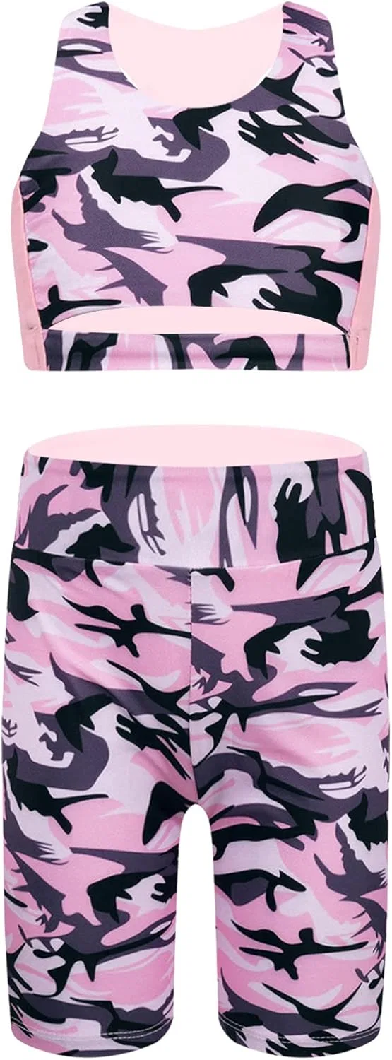 Детский спортивный костюм Sxiwei из топа и шорт, Camouflage Pink