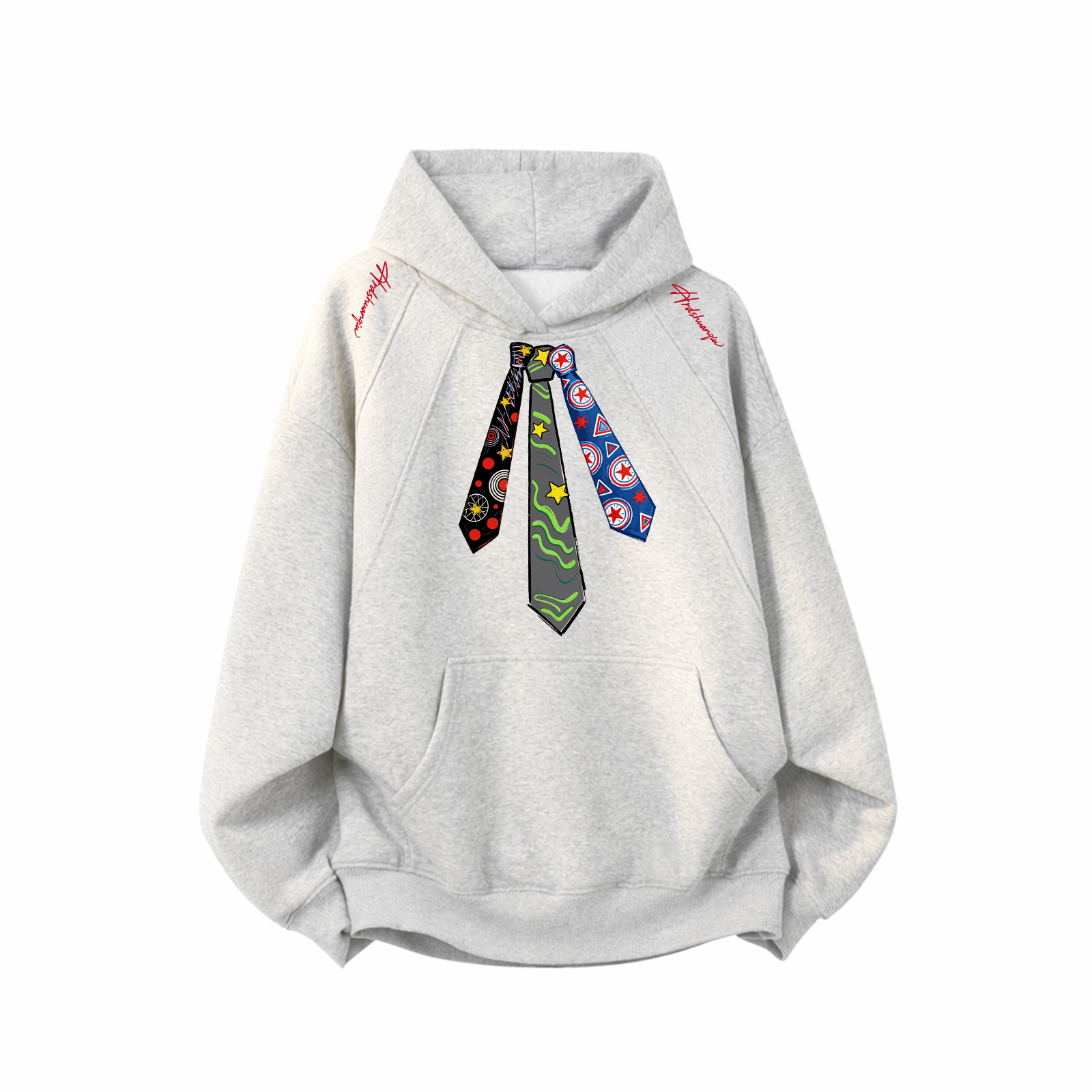 

Толстовка Unisex Hooded Moderate Heavyweight HUANQIU, белый heather серый (красный )