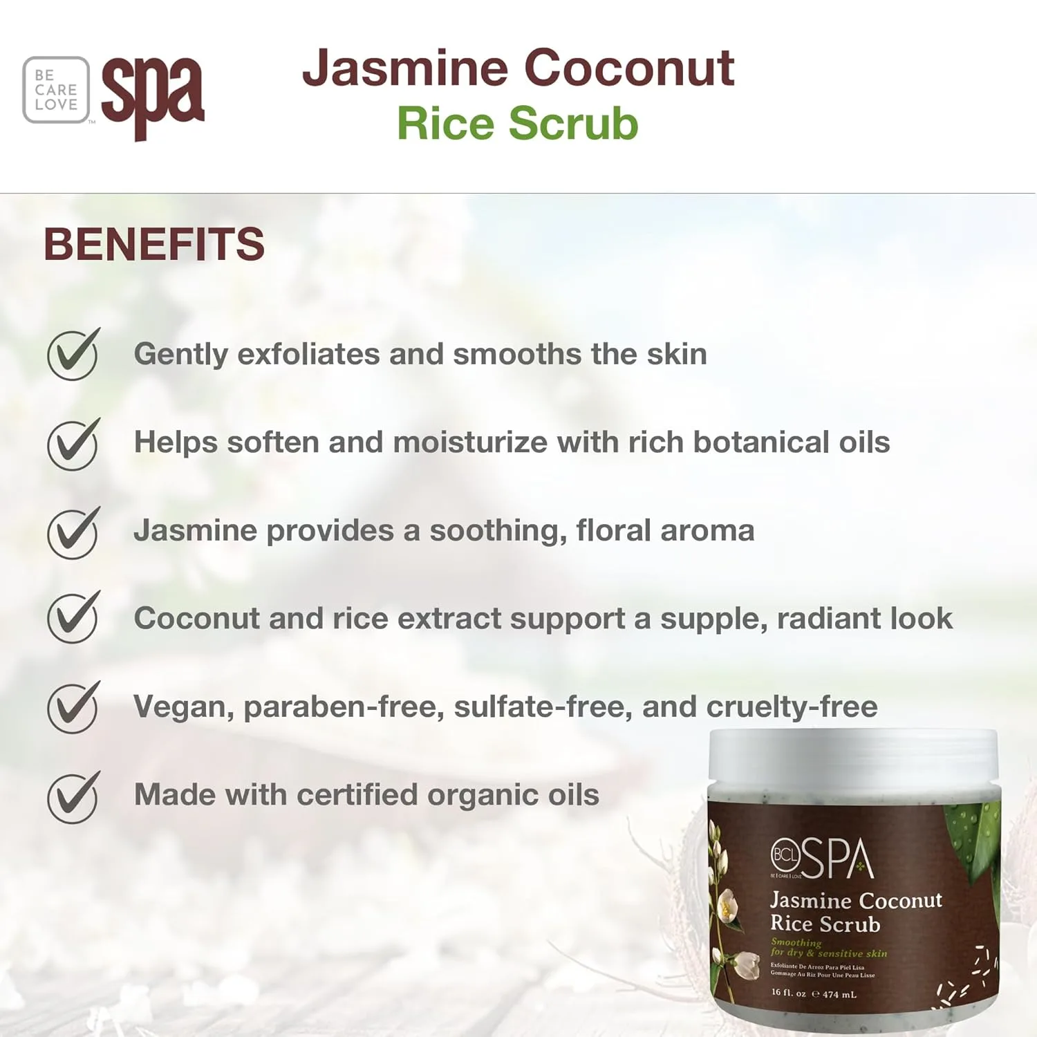 BCL SPA Рисовый скраб, Жасмин и Кокос, 473 мл 453.60 г, Olive — фото 3