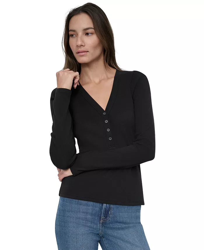 

Женский топ с V-образным вырезом и сборкой на плечах DKNY Jeans, черный