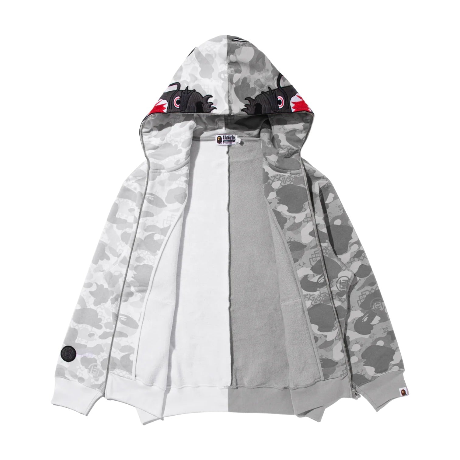 A Bathing Ape Худи BAPE X Clot Camo Split Shark Relaxed Fit Full Zip Hoodie 'White' — фото 4