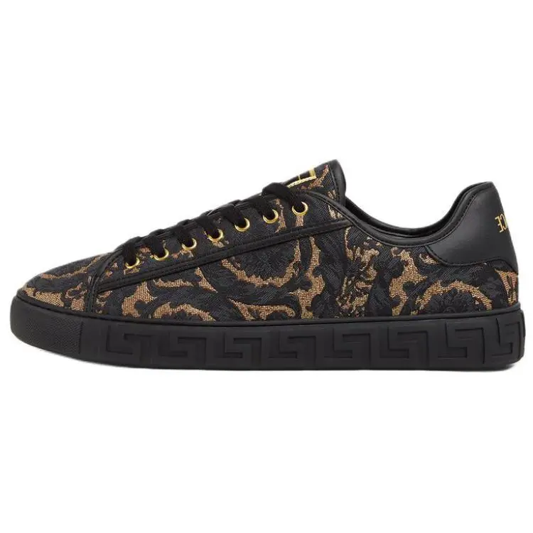 

VERSACE Низкие мужские кроссовки для скейтбординга Barocco Jacquard Greca, цвет черный золотой