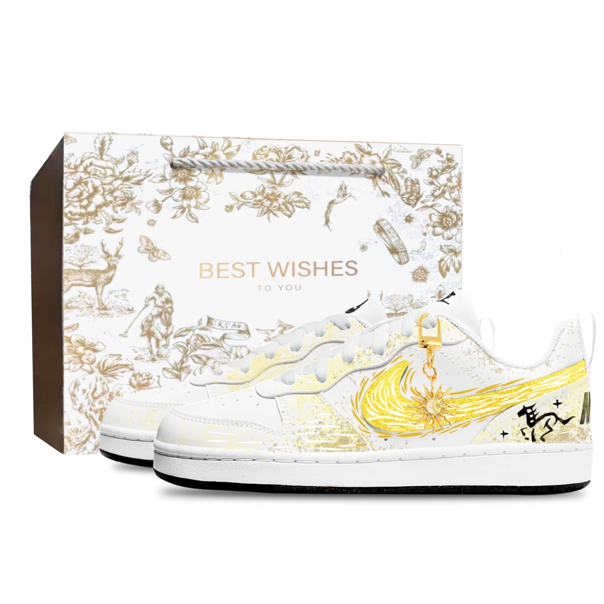 

Court Borough устойчивые к истиранию дышащие низкие детские кроссовки для скейтбординга Unisex Nike, белый & желтый