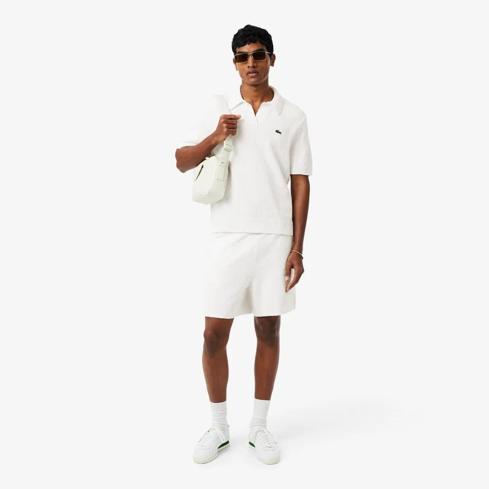 Мужские хлопковые шорты свободного кроя молочного цвета от Lacoste — фото 4
