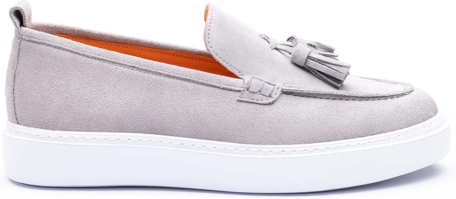 

Мужские лоферы с кисточками EK Collection - серые туфли из натуральной кожи, без шнурков, легкая белая подошва, классический ручной дизайн - EK 33202 Ek Enes Kara