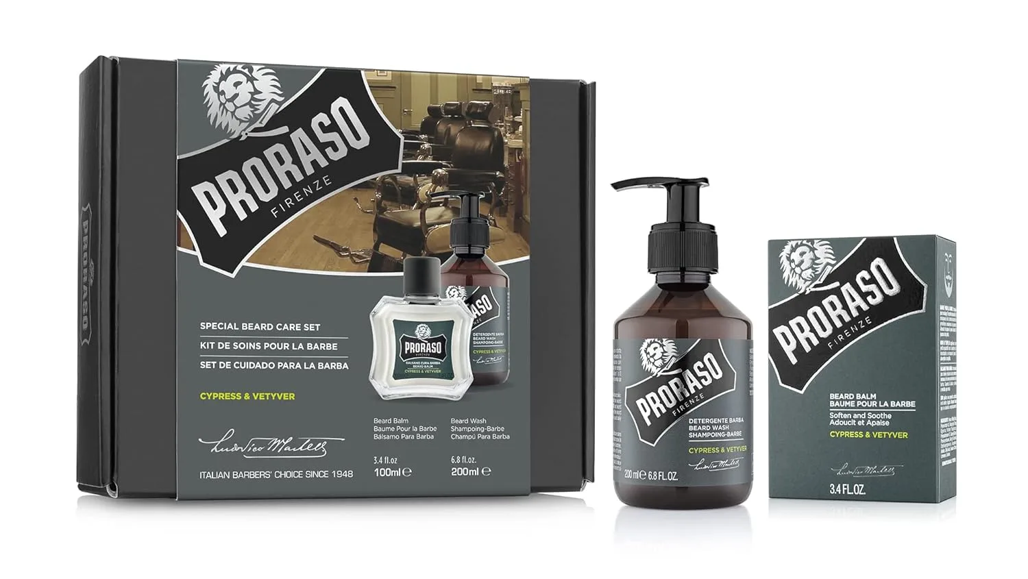 Набор для ухода за бородой Proraso Cypress and Vetyver - очищающая пенка и бальзам с освежающим цитрусово-землистым ароматом для новой или короткой бороды