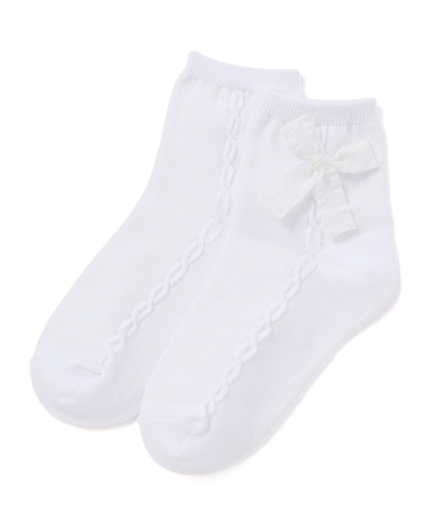 Носки Ribbon Motif Cable Line Crew Socks (11~24 см) BeBe, White