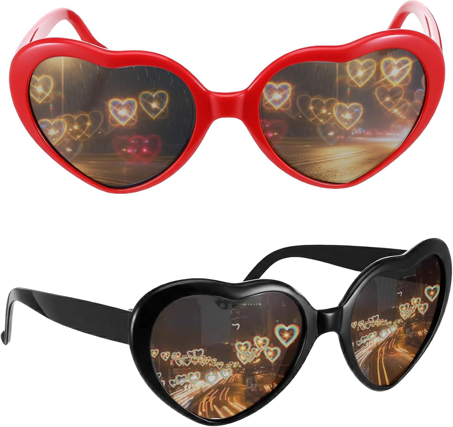 

Lusofie 2 шт. Солнцезащитные очки в форме сердца - Дифракционные очки в форме сердца для фестивалей, рейв-вечеринок, аксессуары для женщин и мужчин, рейв-очки, BlackProduct Style: FashionProduct Dimensions: 14cm/5