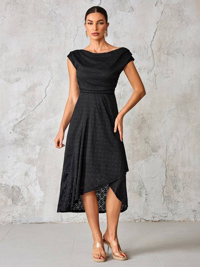 

Текстурированное асимметричное платье миди с драпировкой Jolie Moi, Black