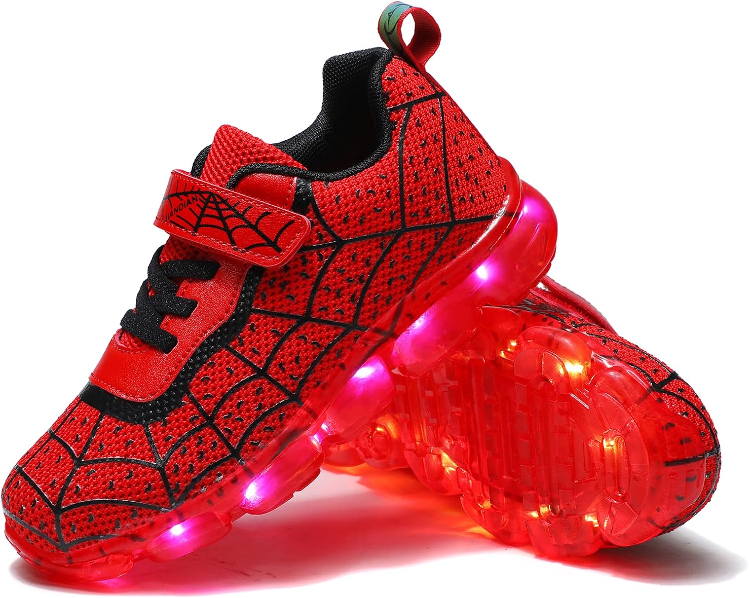 

Детские светящиеся кроссовки YUNICUS с LED-подсветкой и верхом в виде паука, с зарядкой через USB для мальчиков, девочек и малышей, лучший подарок на день рождения, День благодарения и Рождество, черный/красный