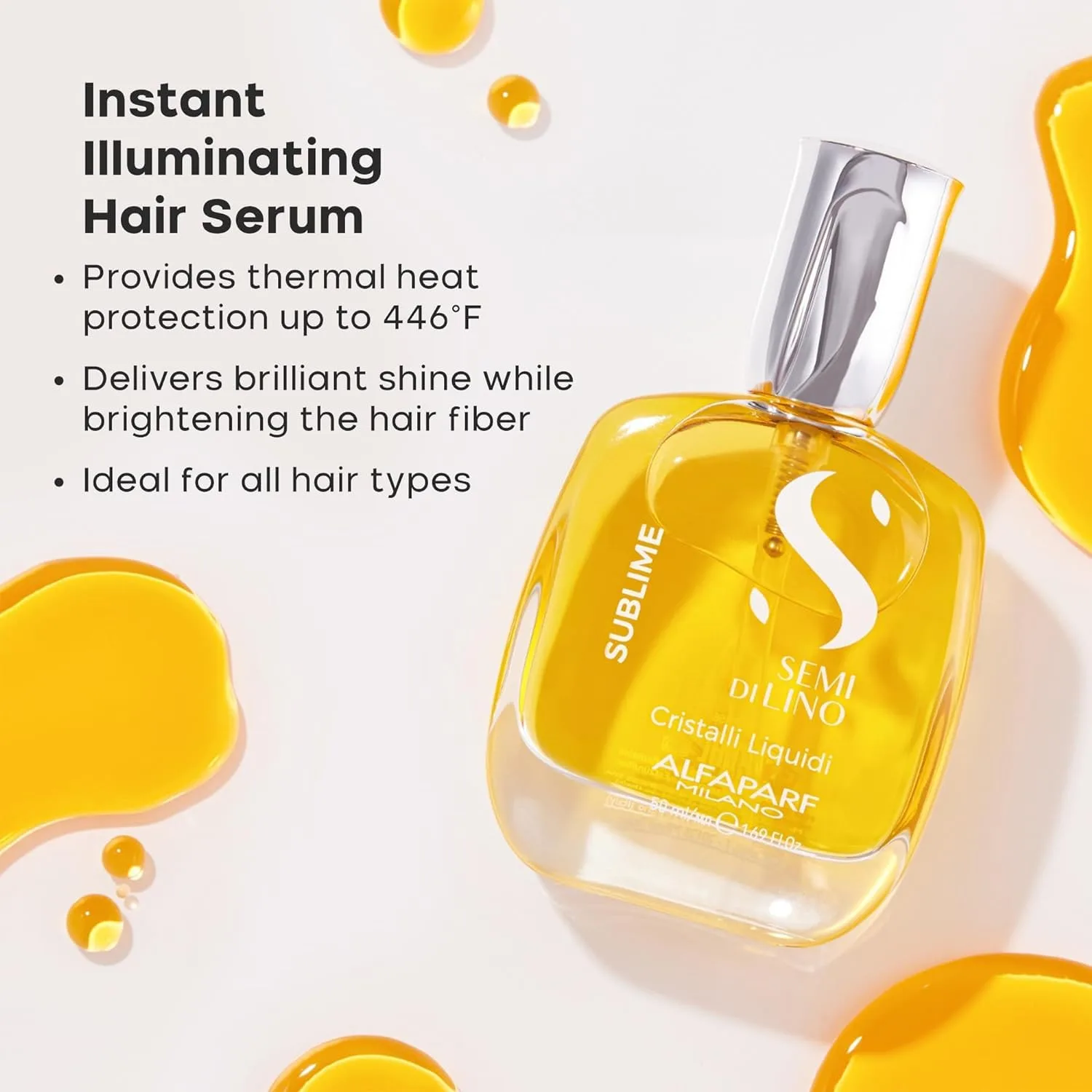 ALFAPARF MILANO Semi di Lino Sublime Cristalli Liquidi масло для волос с термозащитой, сыворотка для гладкости и блеска, веганская формула, 50 мл, 2 шт — фото 4