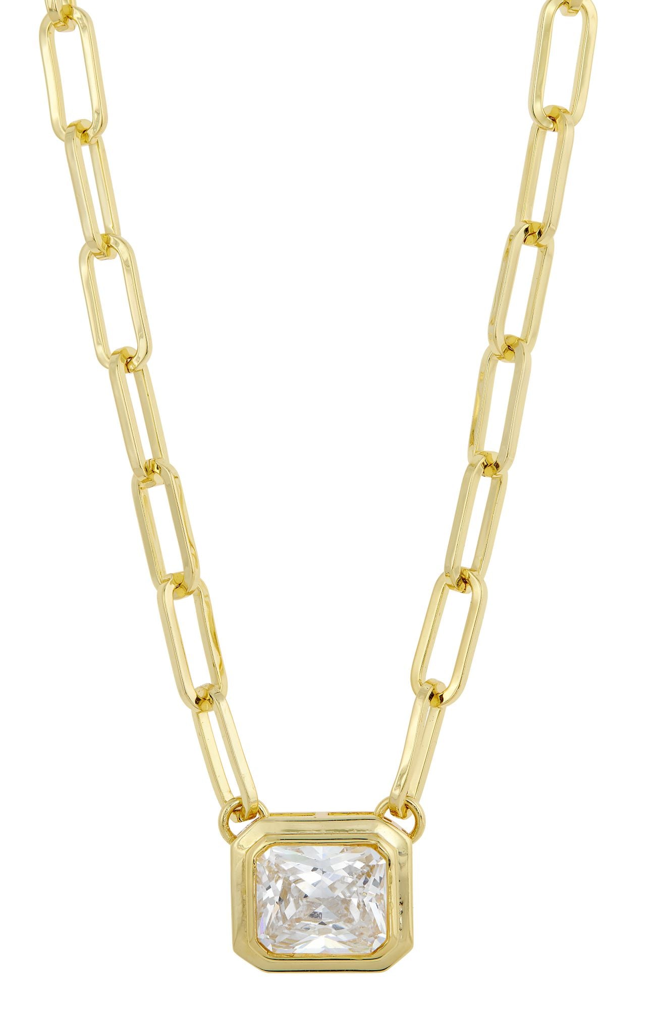 

Ожерелье в виде скрепки с центром шампанского, покрытое 18 каратным золотом Savvy Cie Jewels, желто-белый