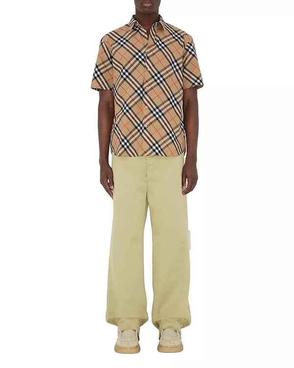 

Хлопковая рубашка в клетку стандартного кроя Burberry, бежевый