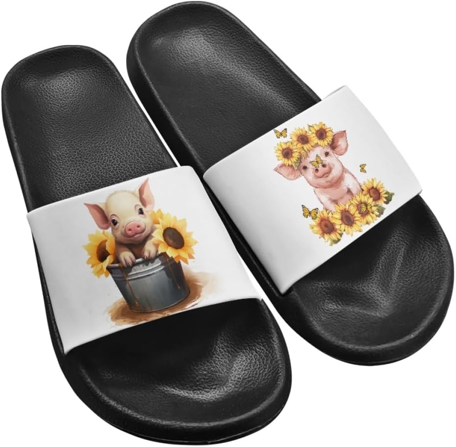 

Шлепанцы для женщин и мужчин. Милые водонепроницаемые шлепанцы с противоскользящим покрытием. Летние быстросохнущие тапочки для пляжа, бассейна и душа Generic, Pig With Sunflower