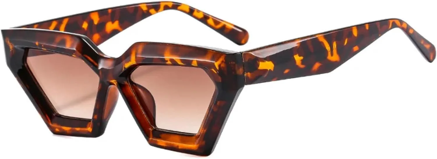 

Модные ретро-солнцезащитные очки в стиле «кошачий глаз» с многоугольными линзами, черные, для женщин, в стиле панк, с защитой от УФ-излучения UV400 TVTBBVV, Leopard