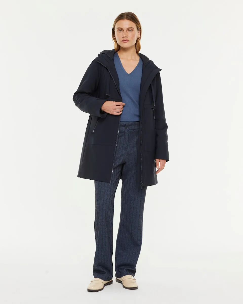 

Длинная женская парка с капюшоном и молниями Paz Torras, темно-синий