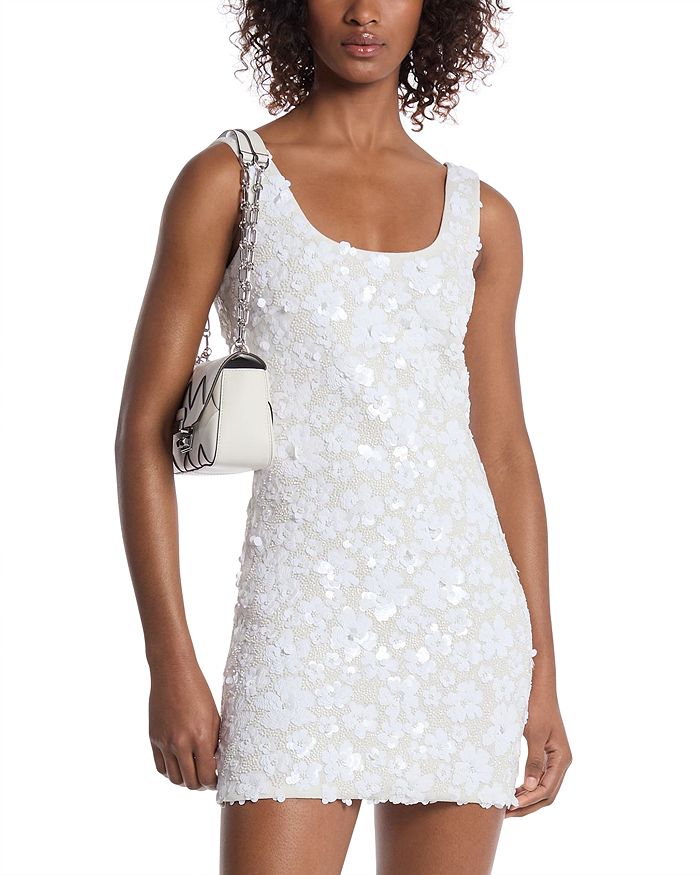 

Флоральное мини-платье-майка с пайетками Michael Kors, белый