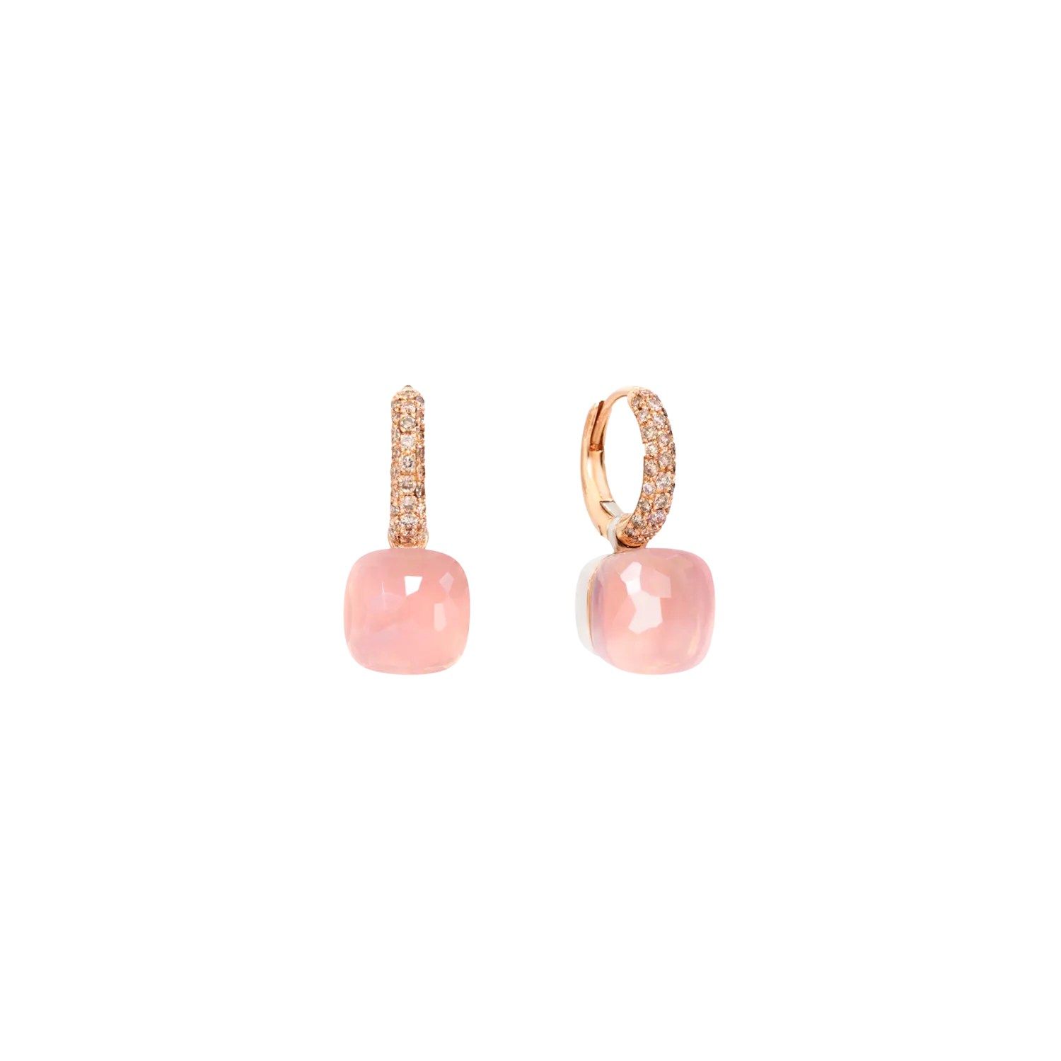

Pomellato nudo - серьги из розового золота nudo с оправой из белого золота с классическим розовым кварцем и коричневыми бриллиантами