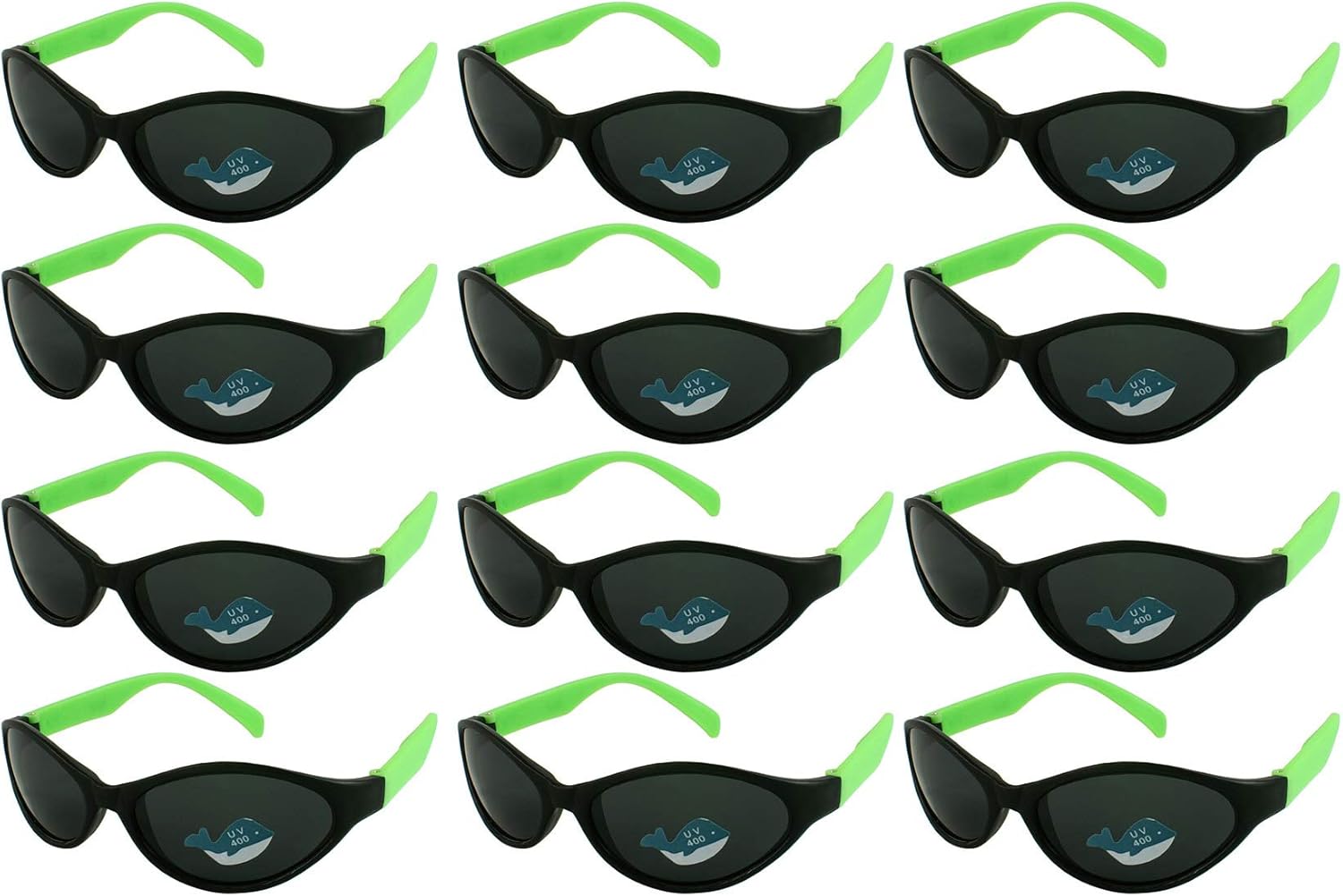 

EDGEIWEAR, набор из 12 неоновых солнцезащитных очков в стиле 80-х для вечеринок, размеры для взрослых и детей, сертифицированы по стандарту CPSIA, не содержат свинца (Pb), Black Sport Frame / Green Temple