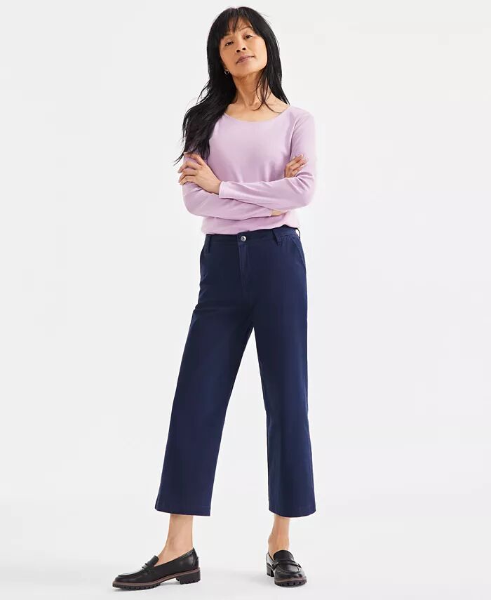 

Женские укороченные брюки из твила широкого кроя Style & Co, синий