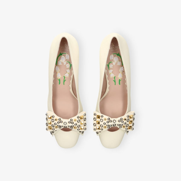 Ботинки Valentino Garavani Bowow studded 45 на каблуке, белый — фото 2