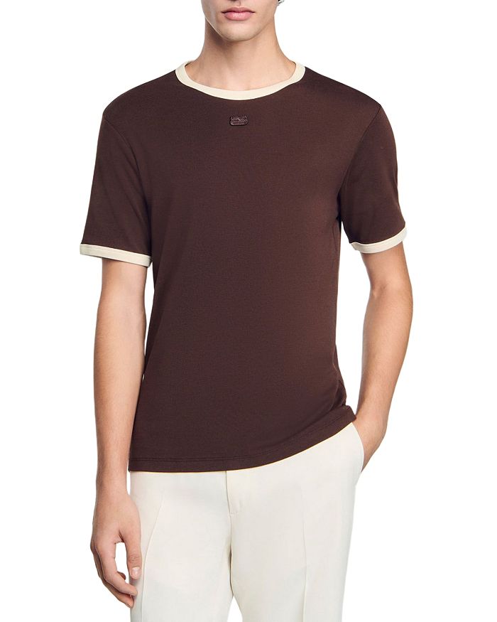 

Футболка с контрастной окантовкой Logo Ringer Tee Sandro, коричневый