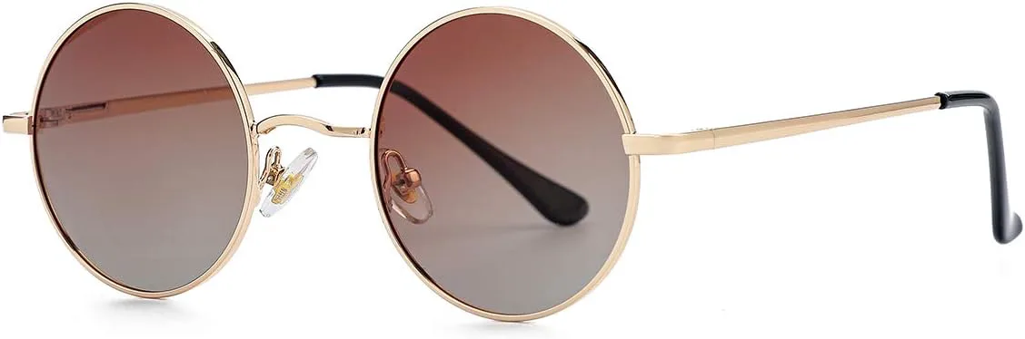 

Поляризованные круглые солнцезащитные очки Gleyemor для мужчин и женщин в стиле хиппи, маленькие круглые очки с красными и желтыми линзами, Gold/Gradient Brown