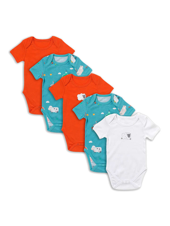 

Schlummersack Детские бодики с короткими рукавами из органического хлопка, 5 штук, светло-голубого и красного цвета