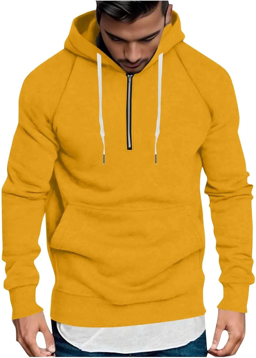 

Толстовка с капюшоном Quarter Zip для мужчин, с длинным рукавом и карманами