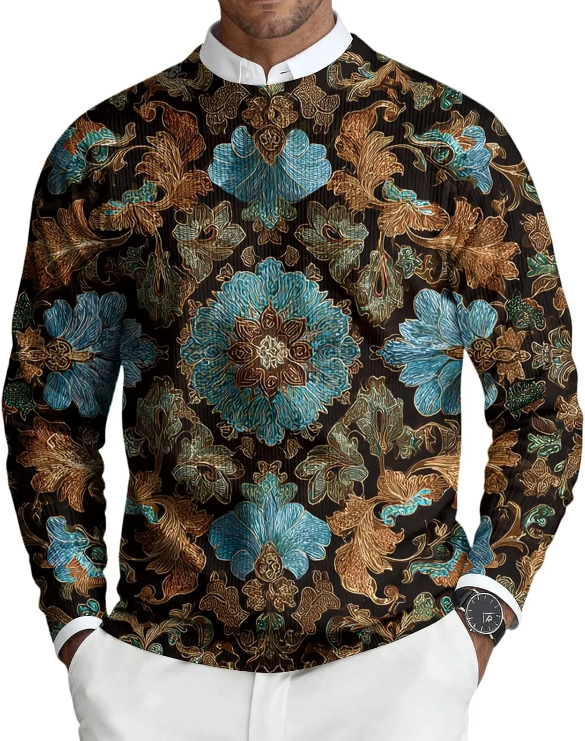 

Свитер DuDubaby мужской, вязаный, с длинным рукавом и круглым вырезом