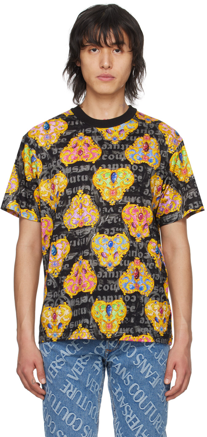 

Черная футболка с принтом Versace Jeans Couture, цвет Black/Gold