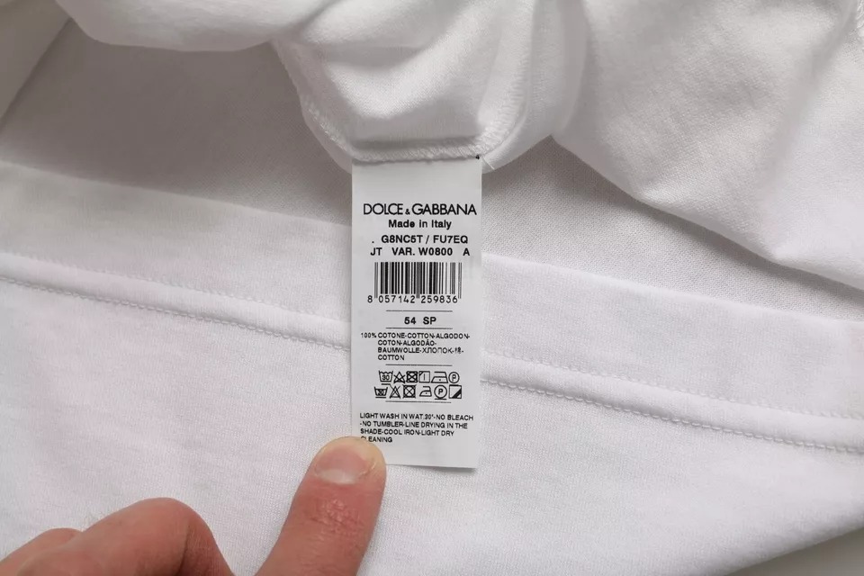 Белая хлопковая футболка с круглым вырезом и коротким рукавом Dolce & Gabbana — фото 4