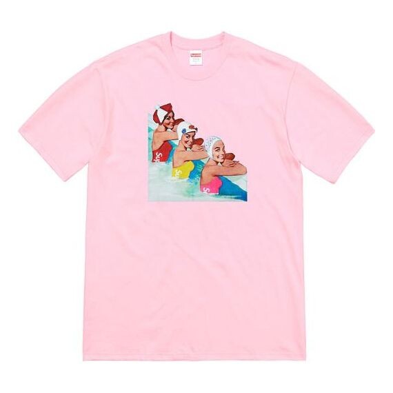 

Футболка ss18 swimmers tee dark slate printing short sleeve pink Supreme, розовый