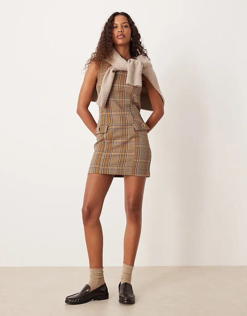 

Платье-мини с круглым вырезом ASOS DESIGN в шоколадную клетку