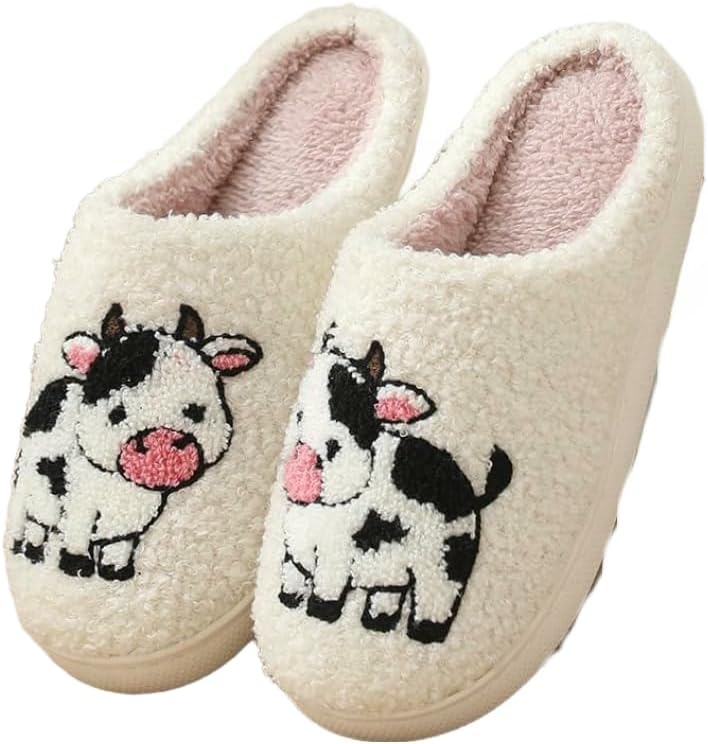 

Зимние домашние тапочки с животными: плюшевые мультяшные противоскользящие комнатные обувь Fswinder, Cow