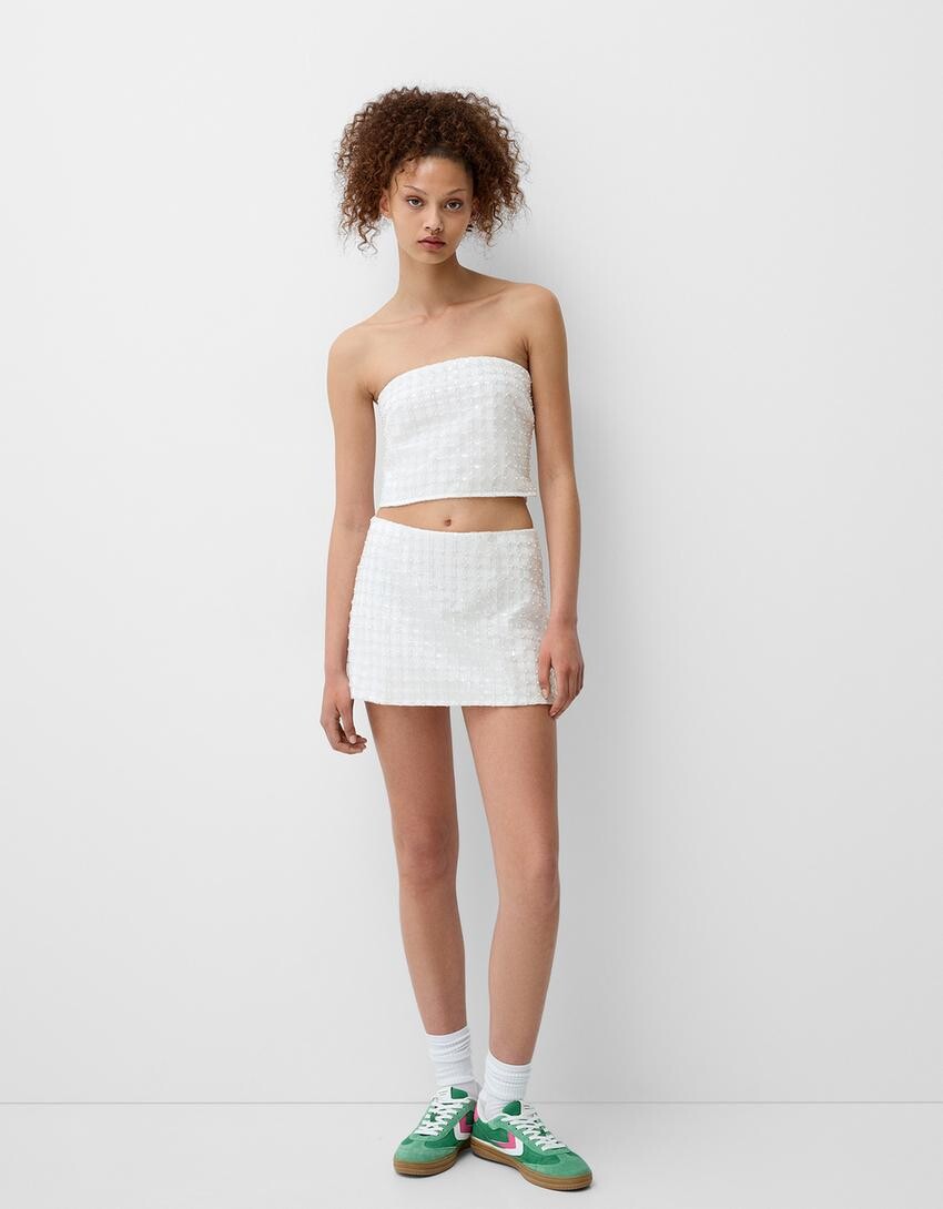 

Мини-Юбка со стразами Bershka, белый
