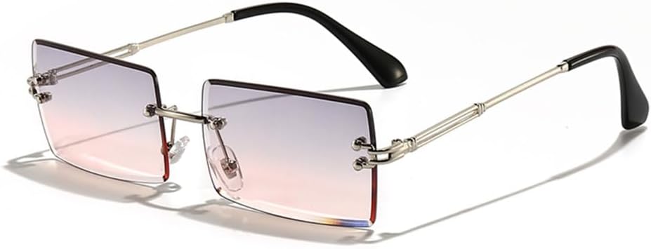 

LVTFCO Модные маленькие прямоугольные солнцезащитные очки, стильные женские и мужские, без оправы, для велоспорта, ретро, ​​защита от УФ-излучения UV400, C05silver Graypink