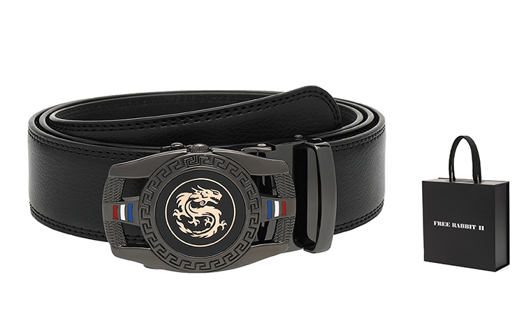 

FREE RABBITⅡ Мужской кожаный ремень с автоматической пряжкой и тигровым принтом, Gunmetal+Box Limited Edition