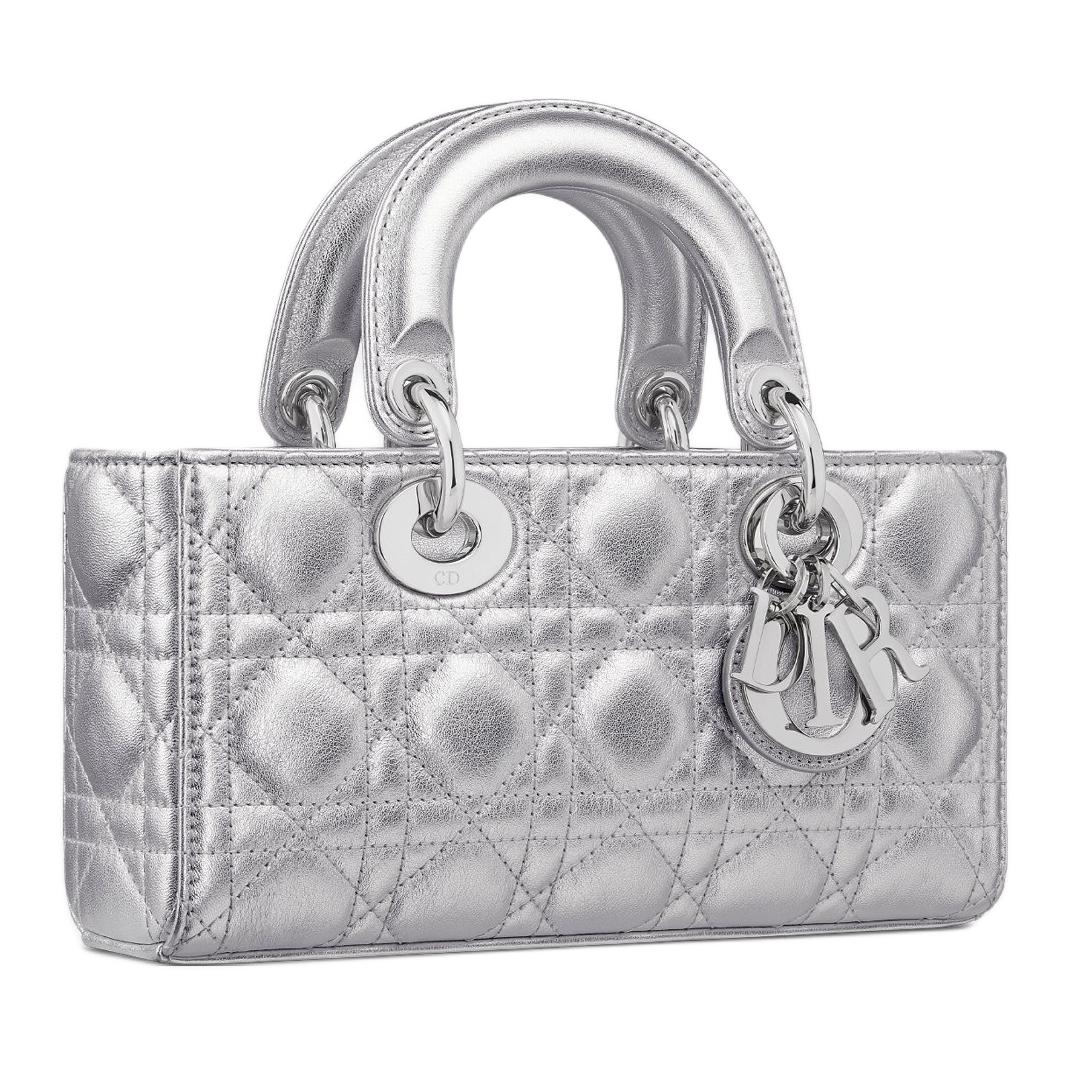 DIOR Сумка Lady D Joy Calfskin через плечо малого размера серебристая — фото 2