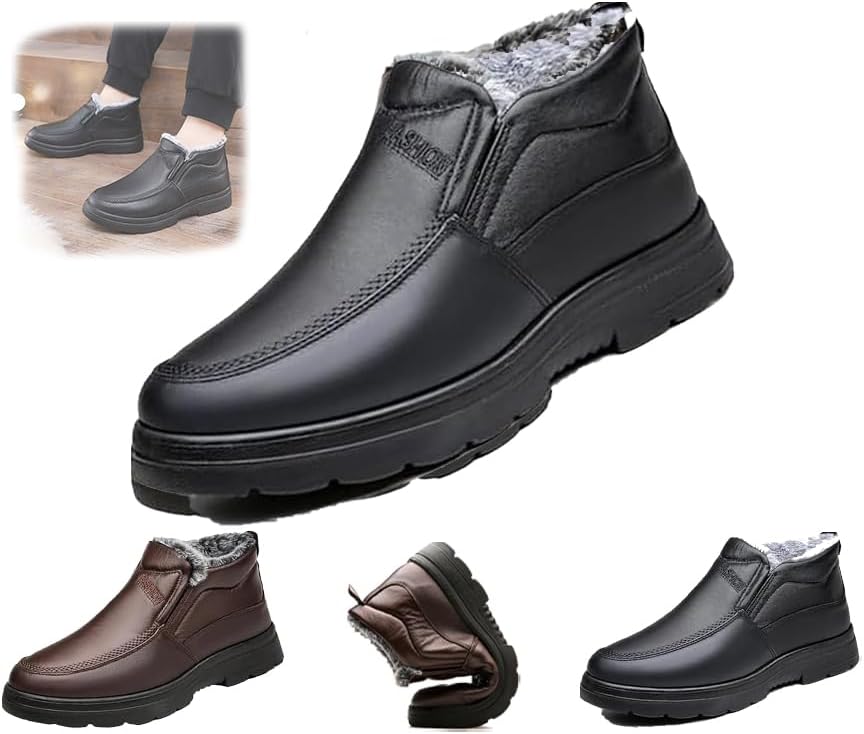 

Мужские ортопедические зимние теплые снежные ботинки, утепленные мехом, ботильоны на каждый день с меховой подкладкой, водонепроницаемая обувь для улицы, удобные ботинки на молнии Generic, черный